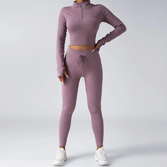 Ensemble de sport PrettyFlex – Crop Top Zippé & Legging