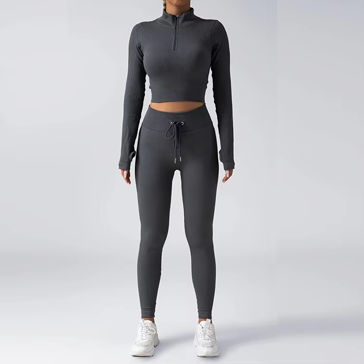 Ensemble de sport PrettyFlex – Crop Top Zippé & Legging