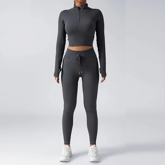 Ensemble de sport PrettyFlex – Crop Top Zippé & Legging